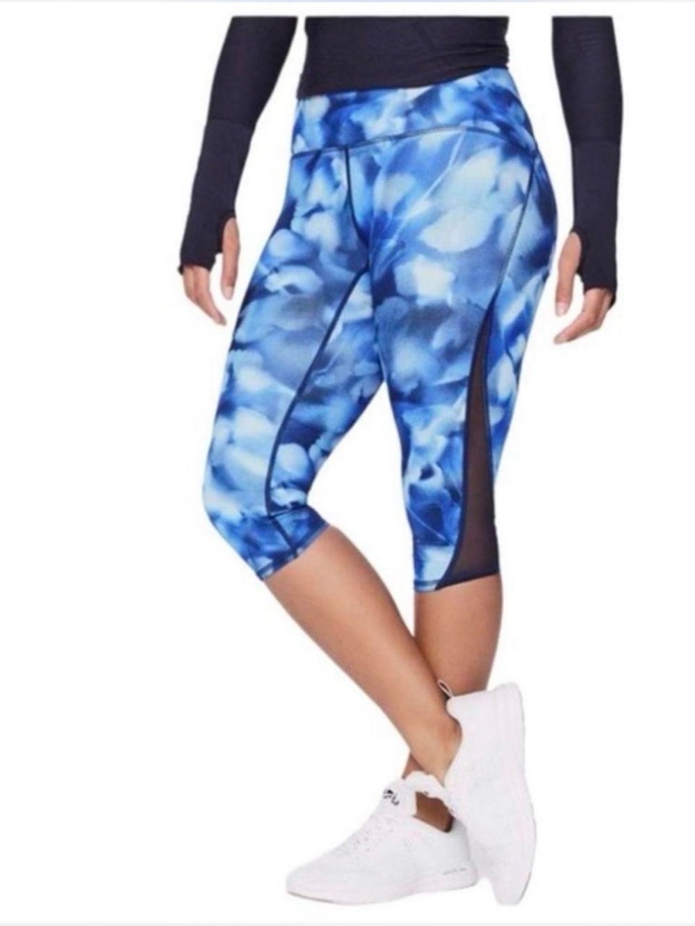 Lululemon Blue Abstract Print Crop Leggings Hidden Pocket Mesh Panels Size 6 - Picture 3 of 8